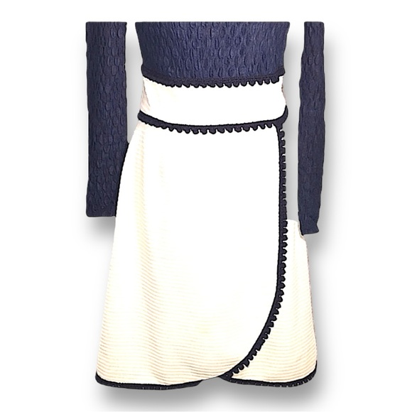 VINTAGE 70s Ivory Navy pucker top Dress PARADE OF NEW YORK label SZ 10 - Picture 8 of 12